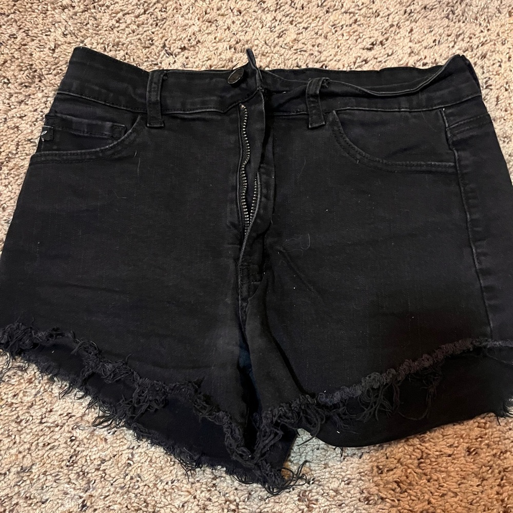KanCan Black Frayed Hem Jean Shorts